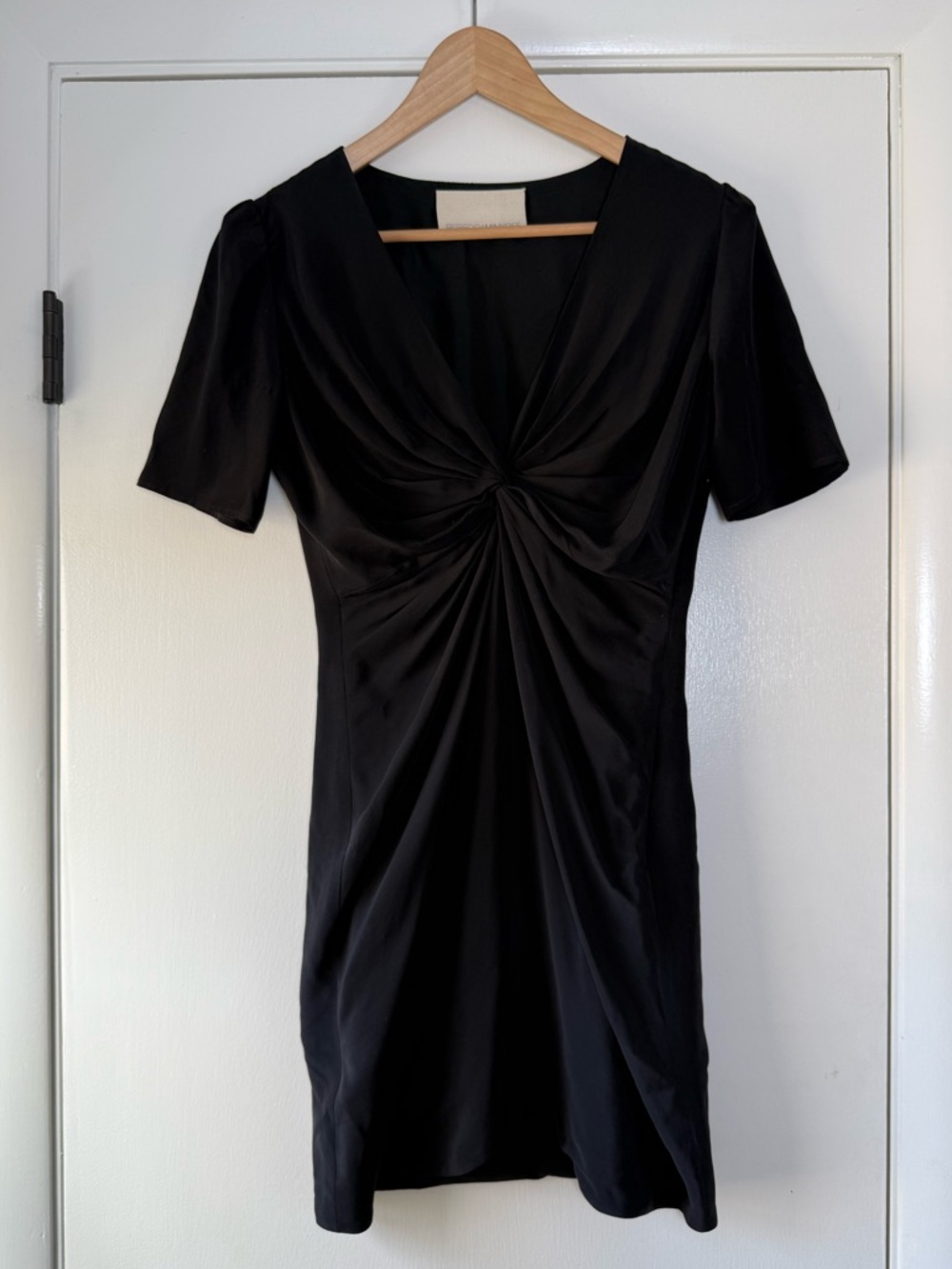 Rebecca Minkoff 100% Silk Twist Front Solid Black Dress Classic Tailored LBD